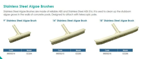 EMAUX 9″ Stainless Steel 316 Algae Pool Brush - Image 2